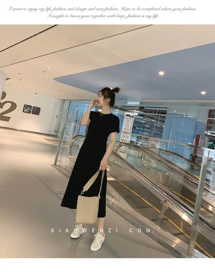 Black Korean Style Loose Sleeve Mid-Length A-Line Dress — feature 17