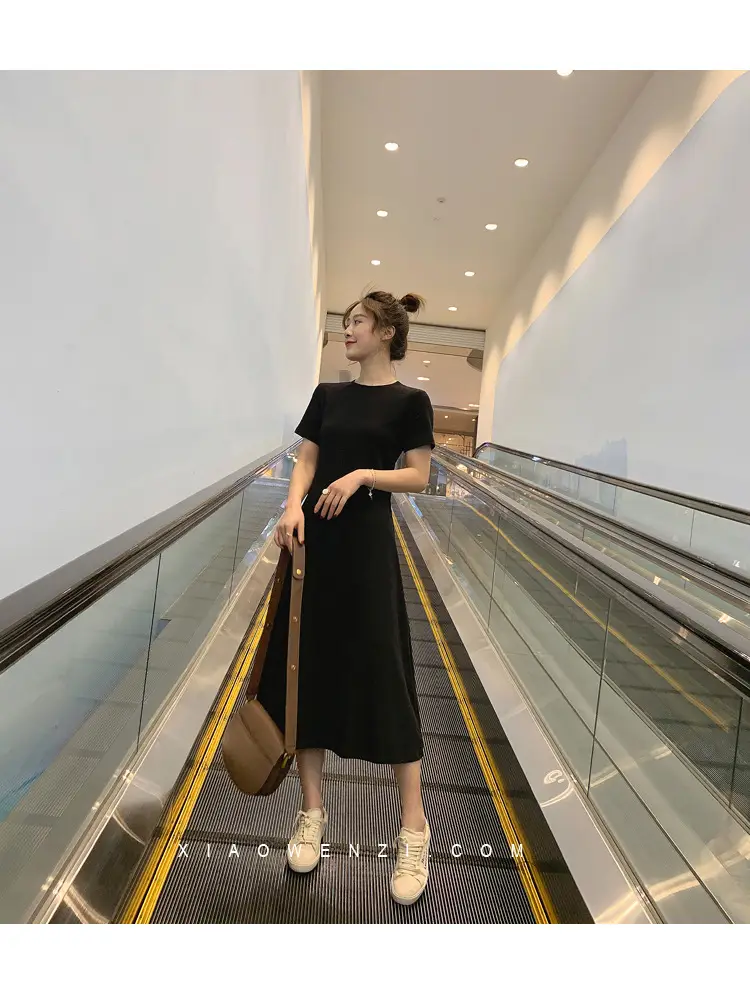 Black Korean Style Loose Sleeve Mid-Length A-Line Dress — feature 18