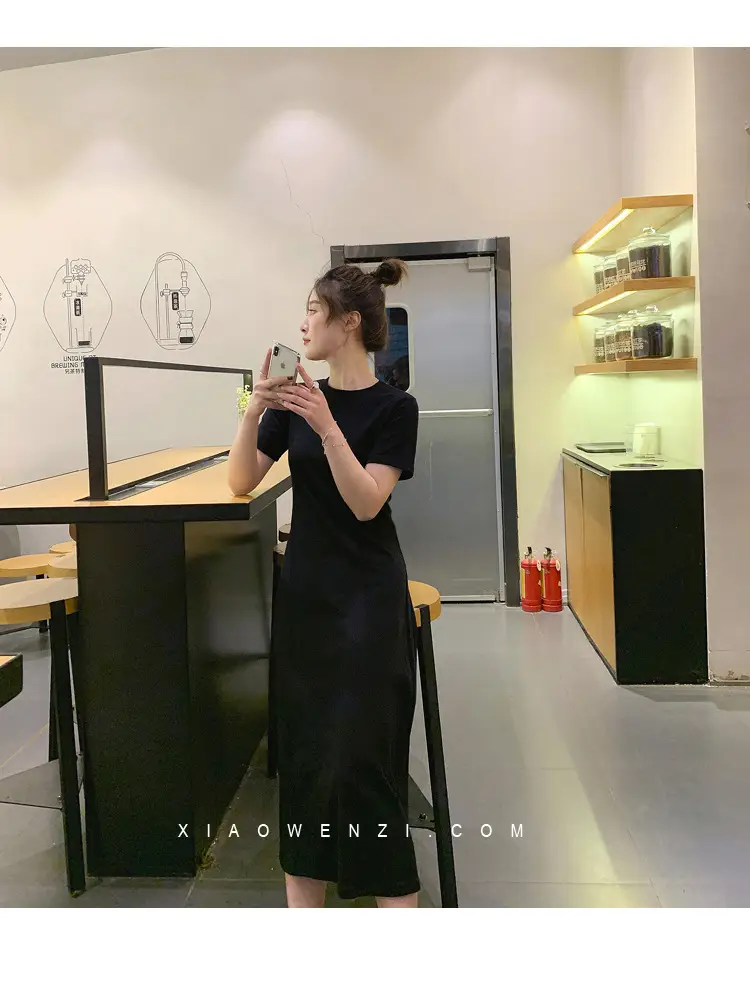 Black Korean Style Loose Sleeve Mid-Length A-Line Dress — feature 19