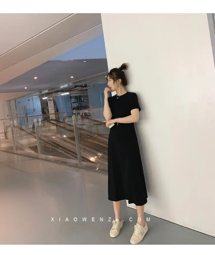 Black Korean Style Loose Sleeve Mid-Length A-Line Dress — feature 20