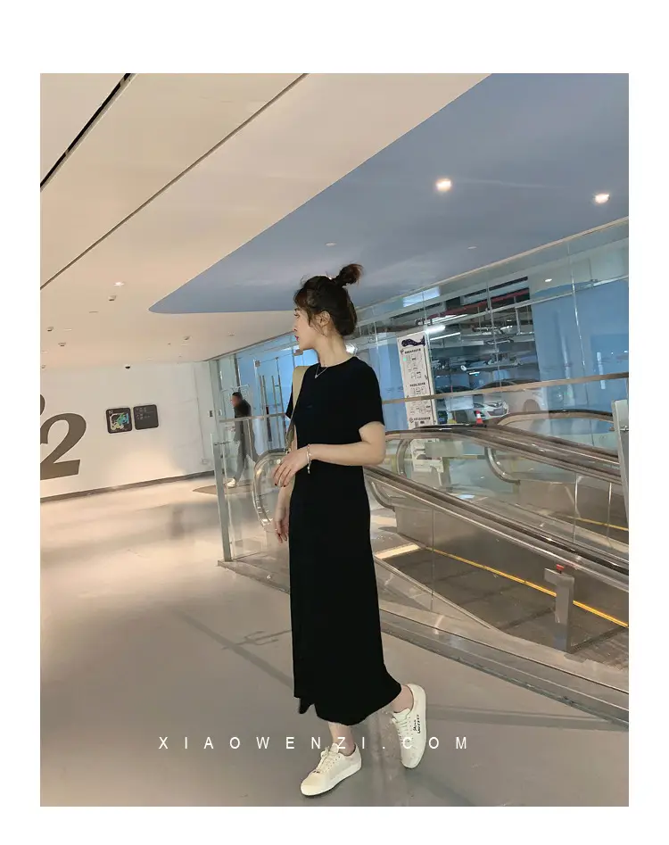 Black Korean Style Loose Sleeve Mid-Length A-Line Dress — feature 21