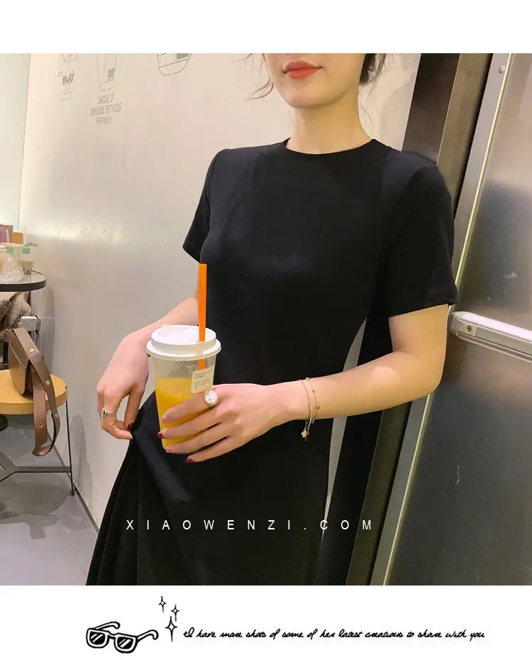 Black Korean Style Loose Sleeve Mid-Length A-Line Dress — feature 22