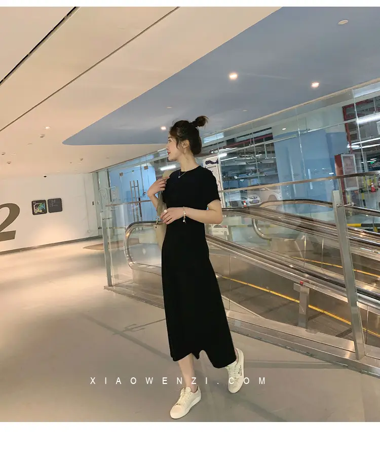 Black Korean Style Loose Sleeve Mid-Length A-Line Dress — feature 23