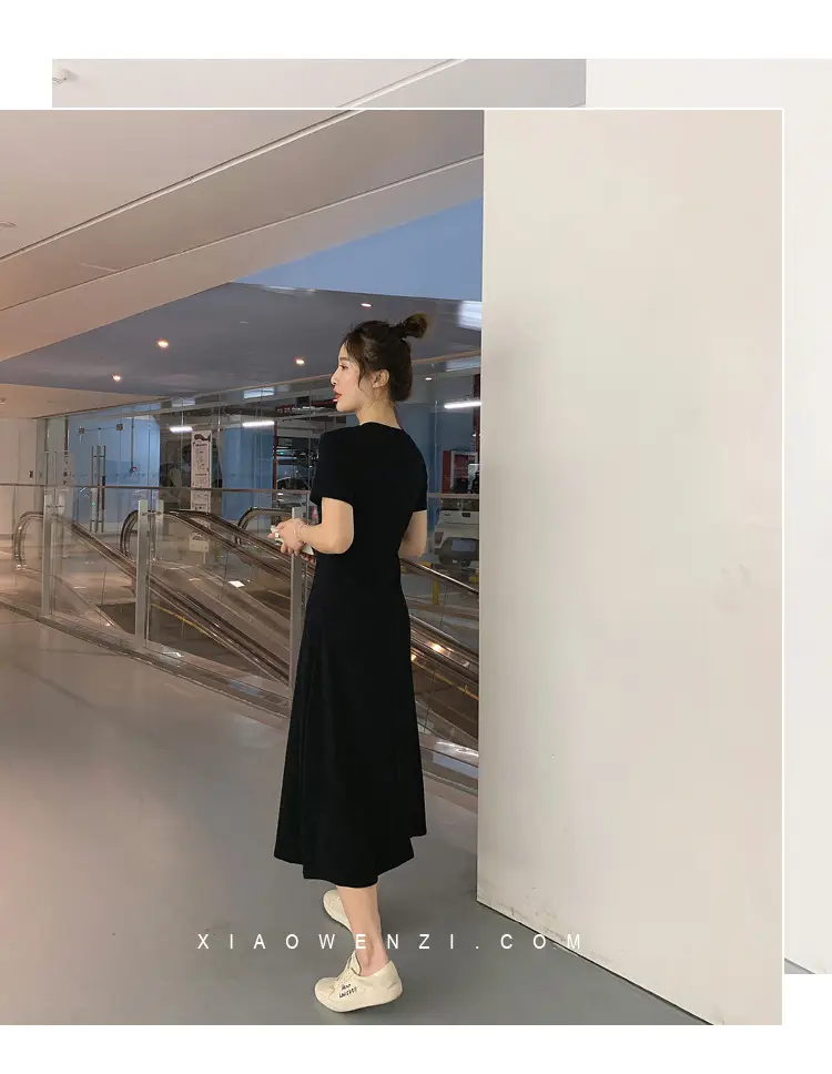 Black Korean Style Loose Sleeve Mid-Length A-Line Dress — feature 25