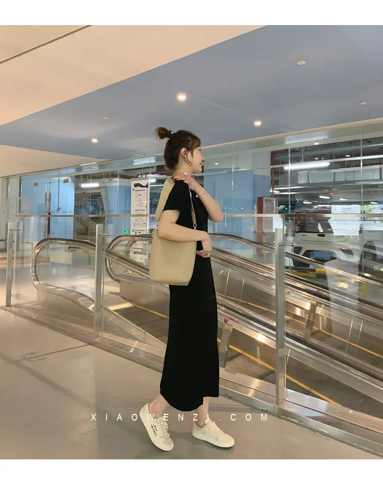 Black Korean Style Loose Sleeve Mid-Length A-Line Dress — feature 26