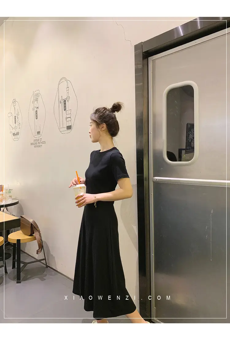 Black Korean Style Loose Sleeve Mid-Length A-Line Dress — feature 27
