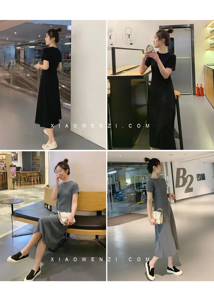 Black Korean Style Loose Sleeve Mid-Length A-Line Dress — feature 5