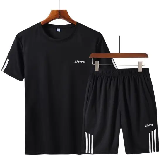 Men Black Penguins Sports T-Shirt & Shorts Set - Image 4