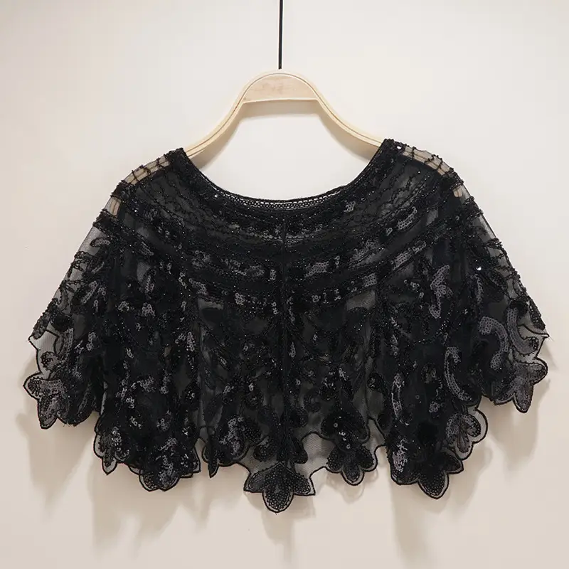 Black Sequin Shawl Cardigan Dress for Women - Image 9