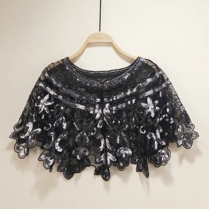 Black Sequin Shawl Cardigan Dress for Women - Image 4