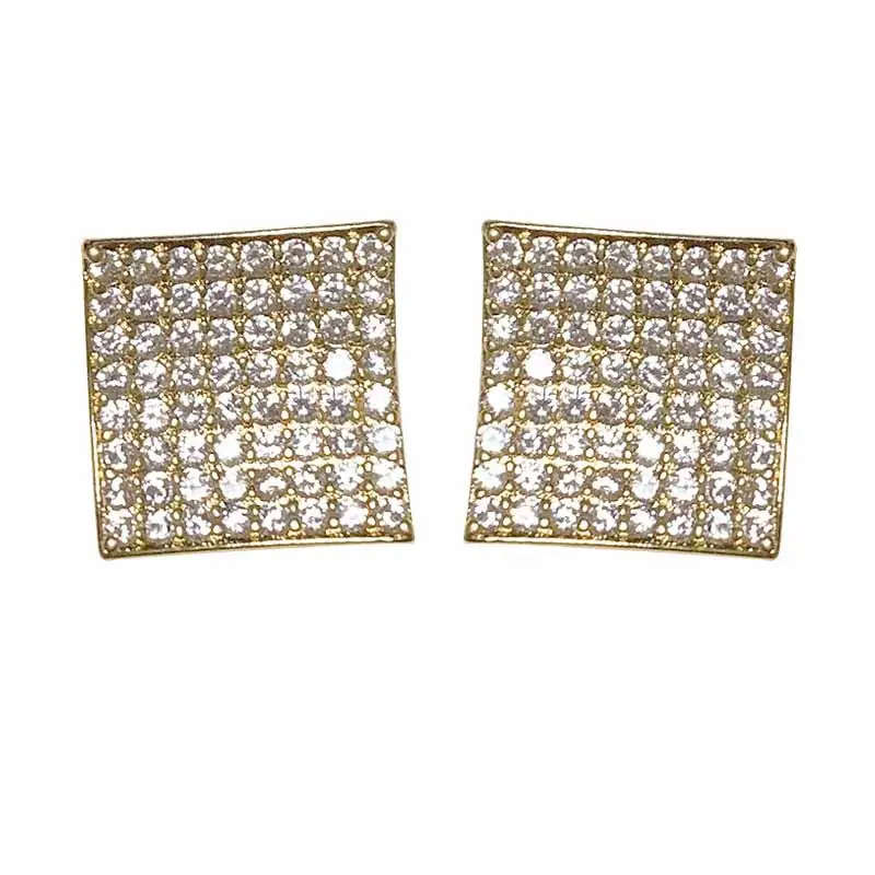 Full Diamond Square S925 Silver Needle Zircon Earrings