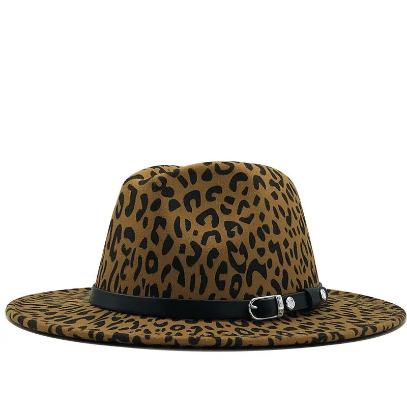 Leopard Print Wool Hat for Kids with Flat Brim