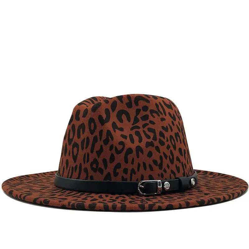 Leopard Print Wool Hat for Kids with Flat Brim