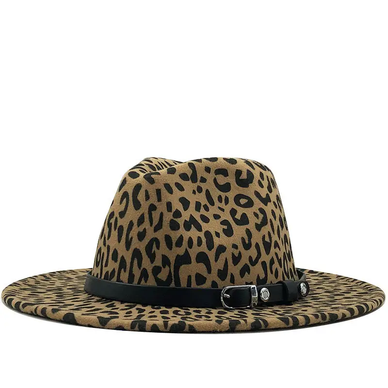Leopard Print Wool Hat for Kids with Flat Brim