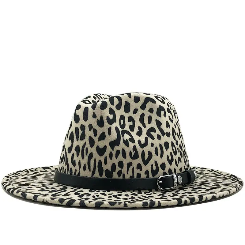Leopard Print Wool Hat for Kids with Flat Brim