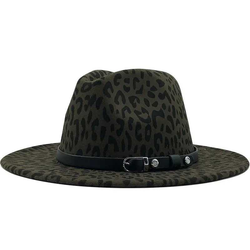 Leopard Print Wool Hat for Kids with Flat Brim