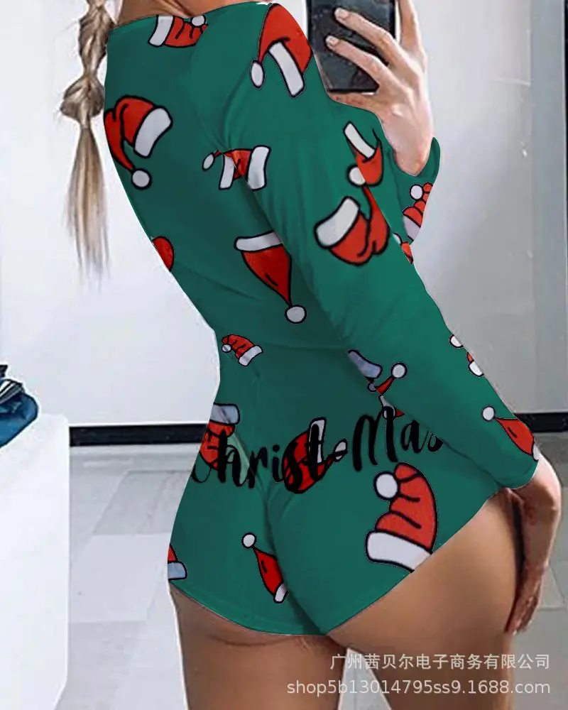 2020 Printed Long Sleeve Nightwear Set Red Christmas - Image 10