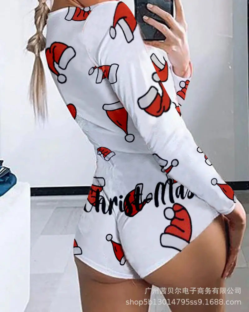 2020 Printed Long Sleeve Nightwear Set Red Christmas - Image 11
