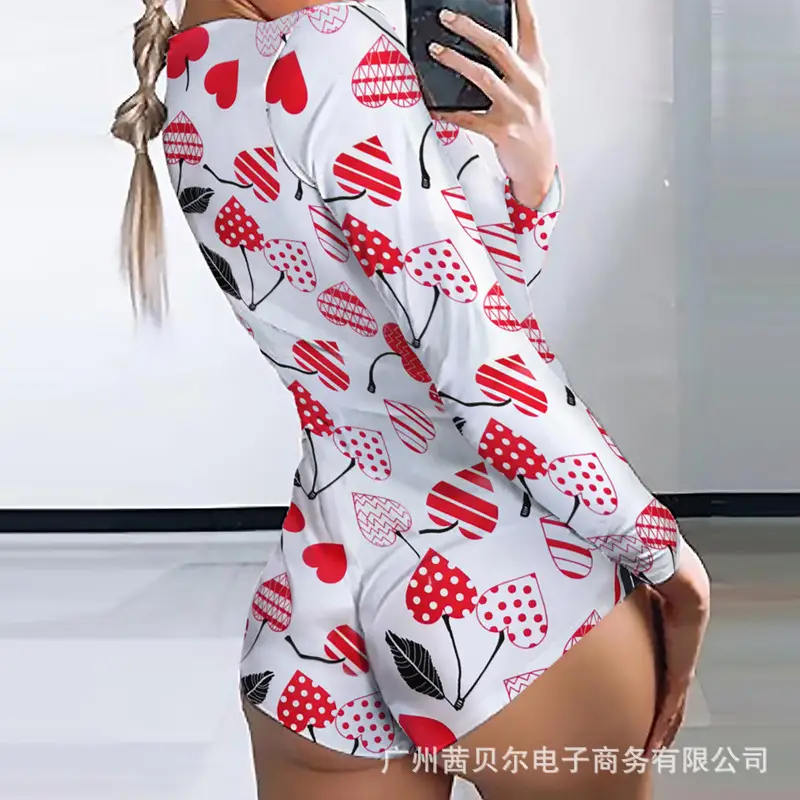 2020 Printed Long Sleeve Nightwear Set Red Christmas - Image 7