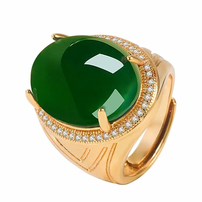 Green Chalcedony Ring with Diamond Set 925 Silver Adjustable - Image 15