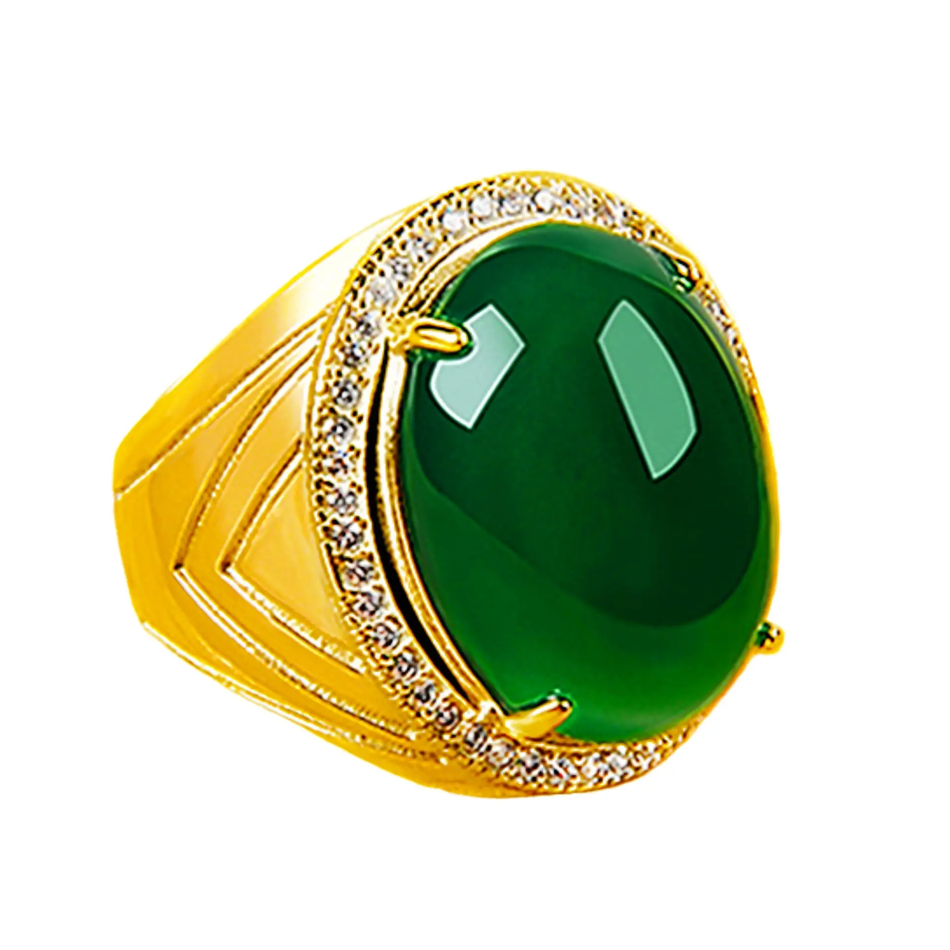Green Chalcedony Ring with Diamond Set 925 Silver Adjustable - Image 2