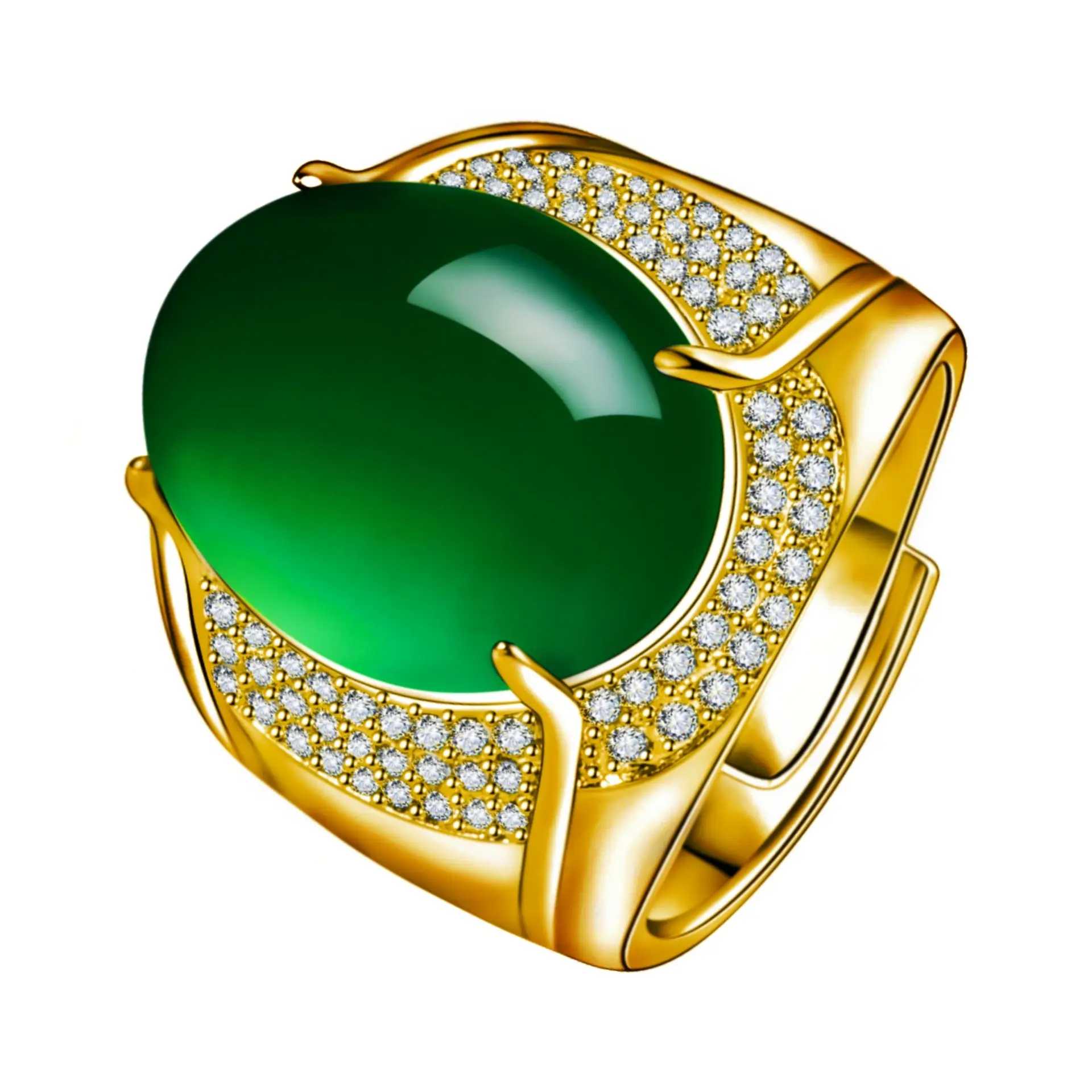 Green Chalcedony Ring with Diamond Set 925 Silver Adjustable - Image 4