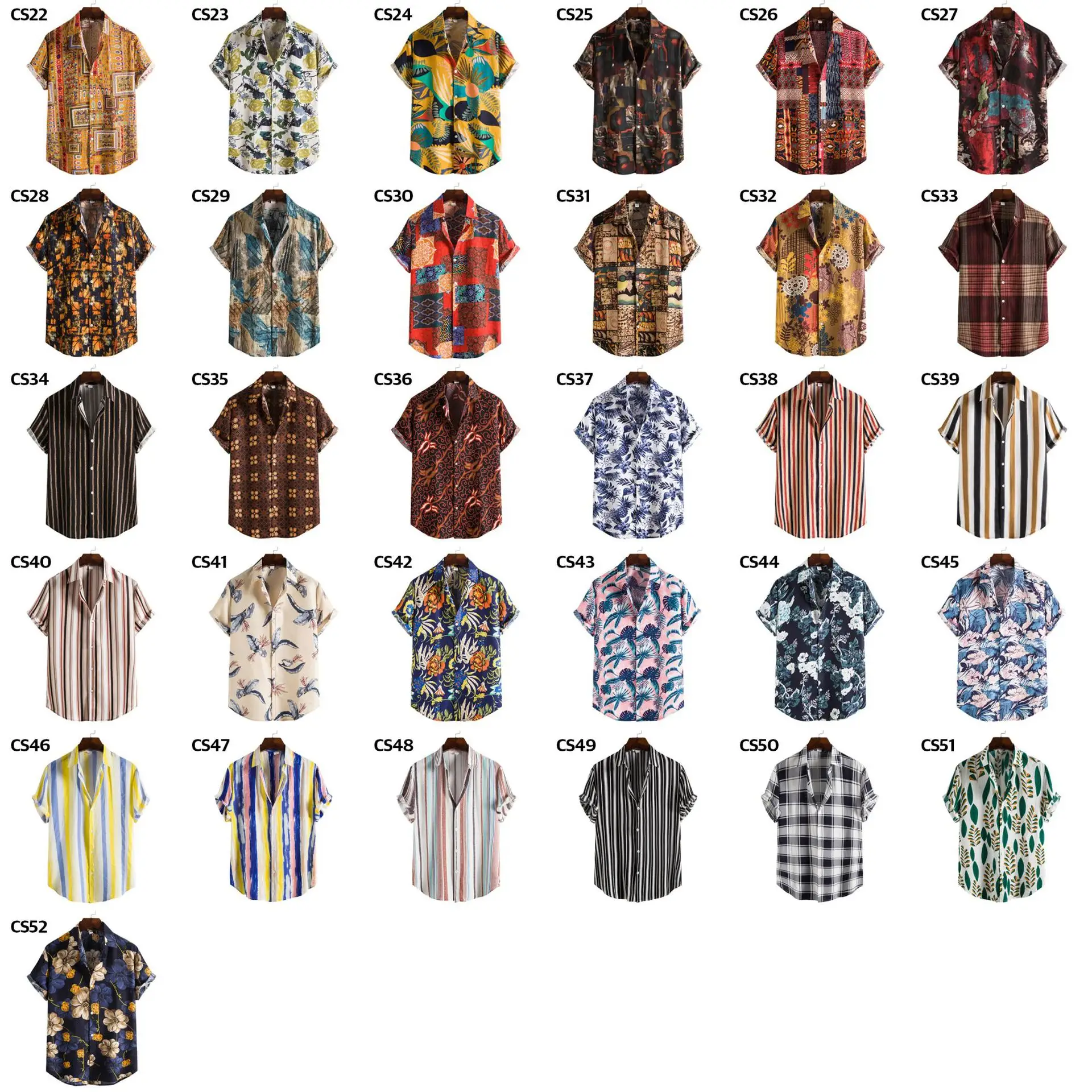 Men's 2020CS Printed Short Sleeve Shirt Blue Red Patchwork - Image 26