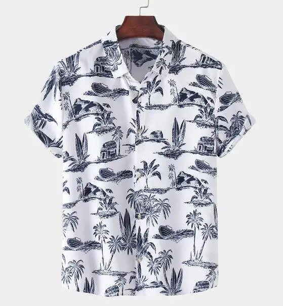 Men's 2020CS Printed Short Sleeve Shirt Blue Red Patchwork - Image 10