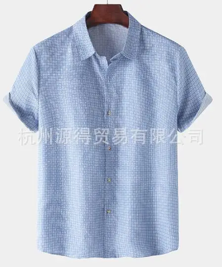 Men's 2020CS Printed Short Sleeve Shirt Blue Red Patchwork - Image 12