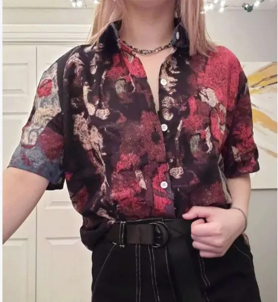 Men's 2020CS Printed Short Sleeve Shirt Blue Red Patchwork - Image 16