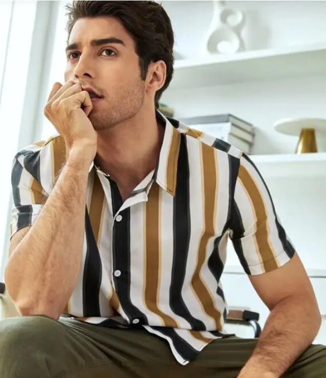 Men's 2020CS Printed Short Sleeve Shirt Blue Red Patchwork - Image 22