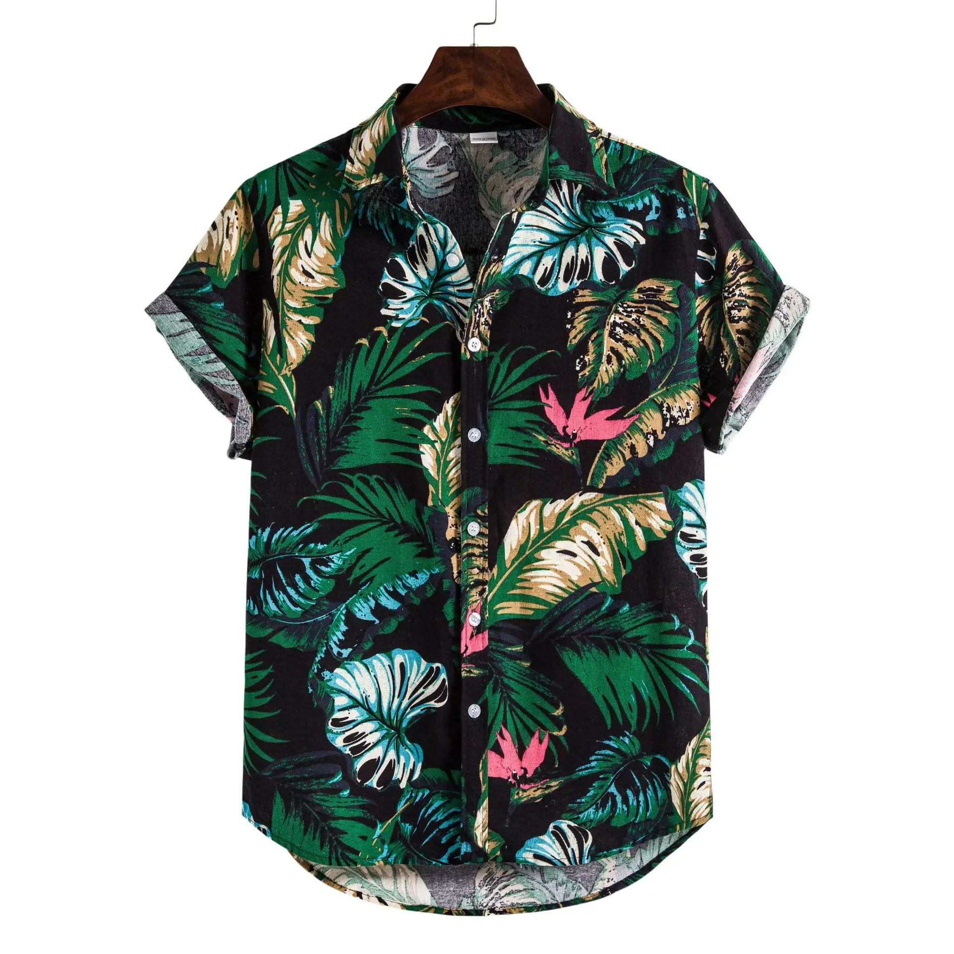 Men's 2020CS Printed Short Sleeve Shirt Blue Red Patchwork - Image 4