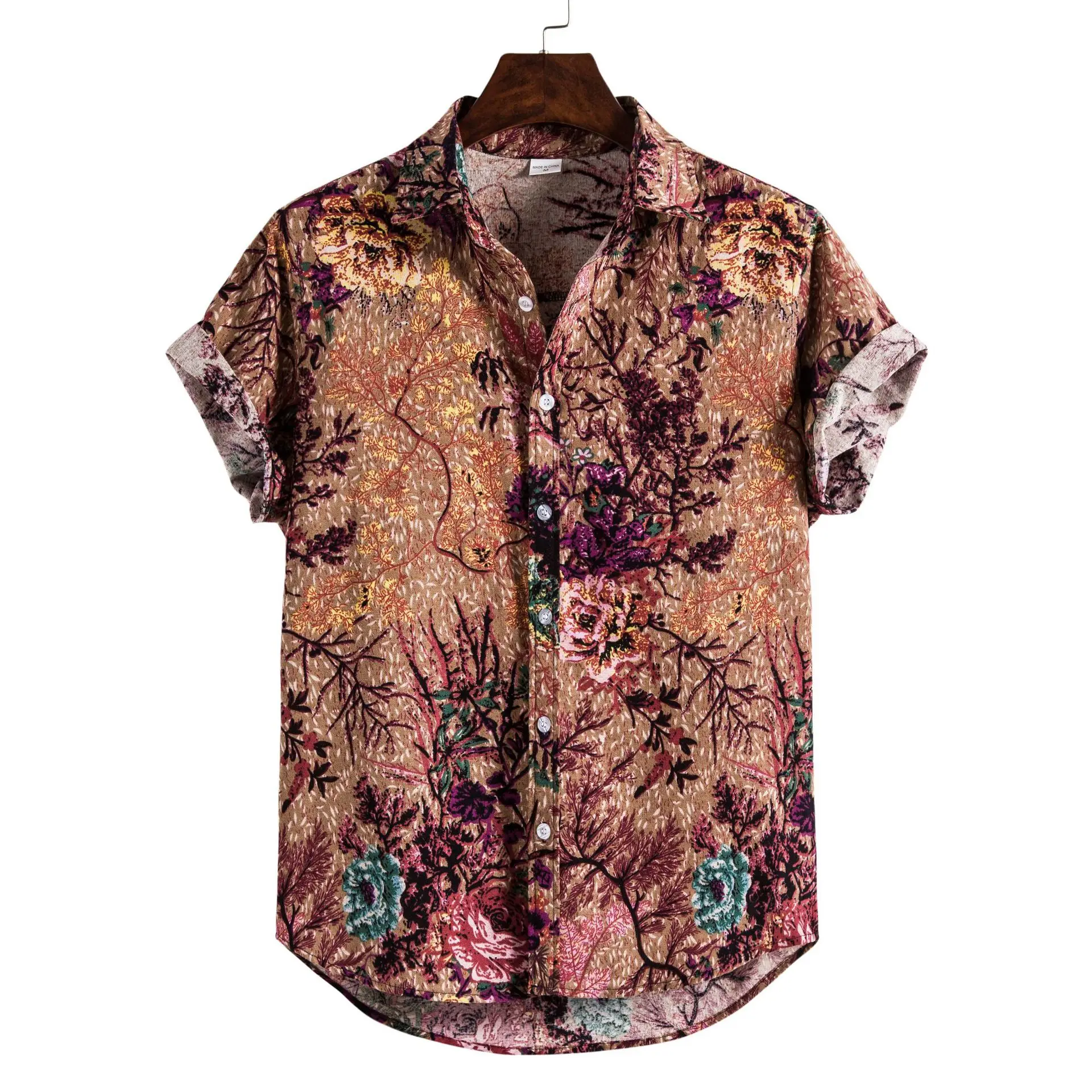 Men's 2020CS Printed Short Sleeve Shirt Blue Red Patchwork - Image 5