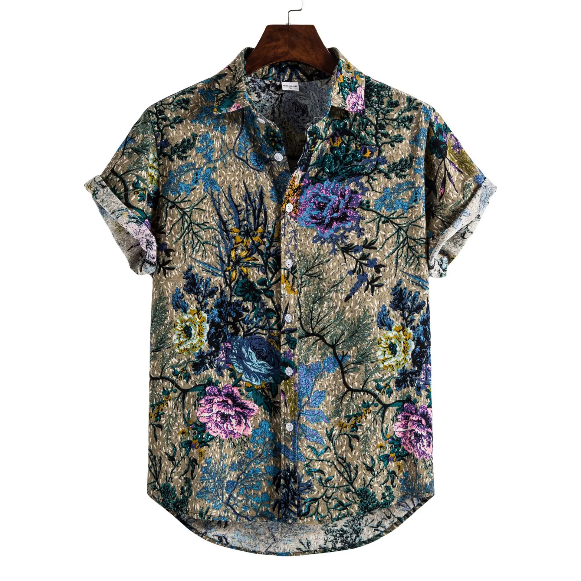 Men's 2020CS Printed Short Sleeve Shirt Blue Red Patchwork - Image 6