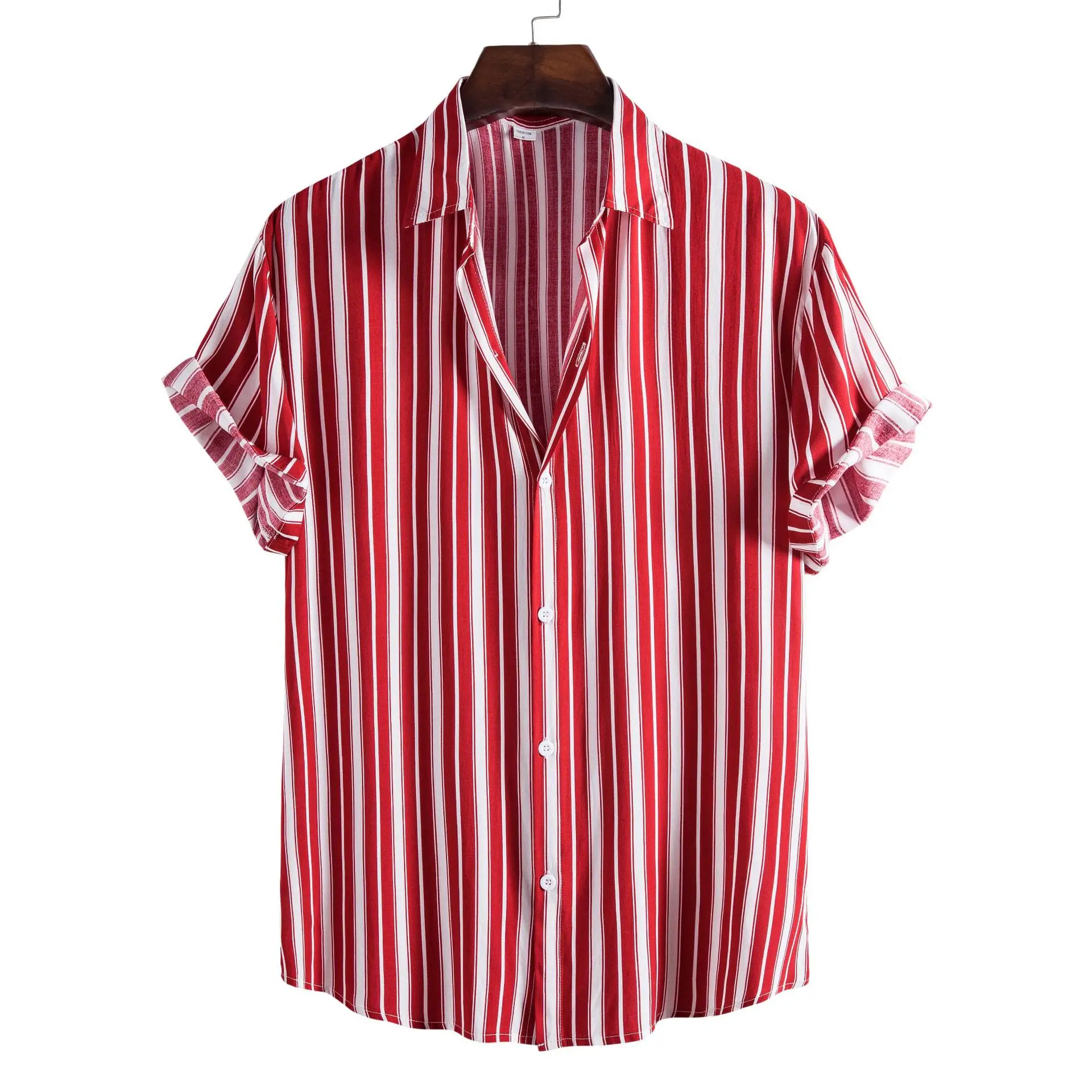 Men's Striped Short-Sleeved Shirt Black White - Image 2