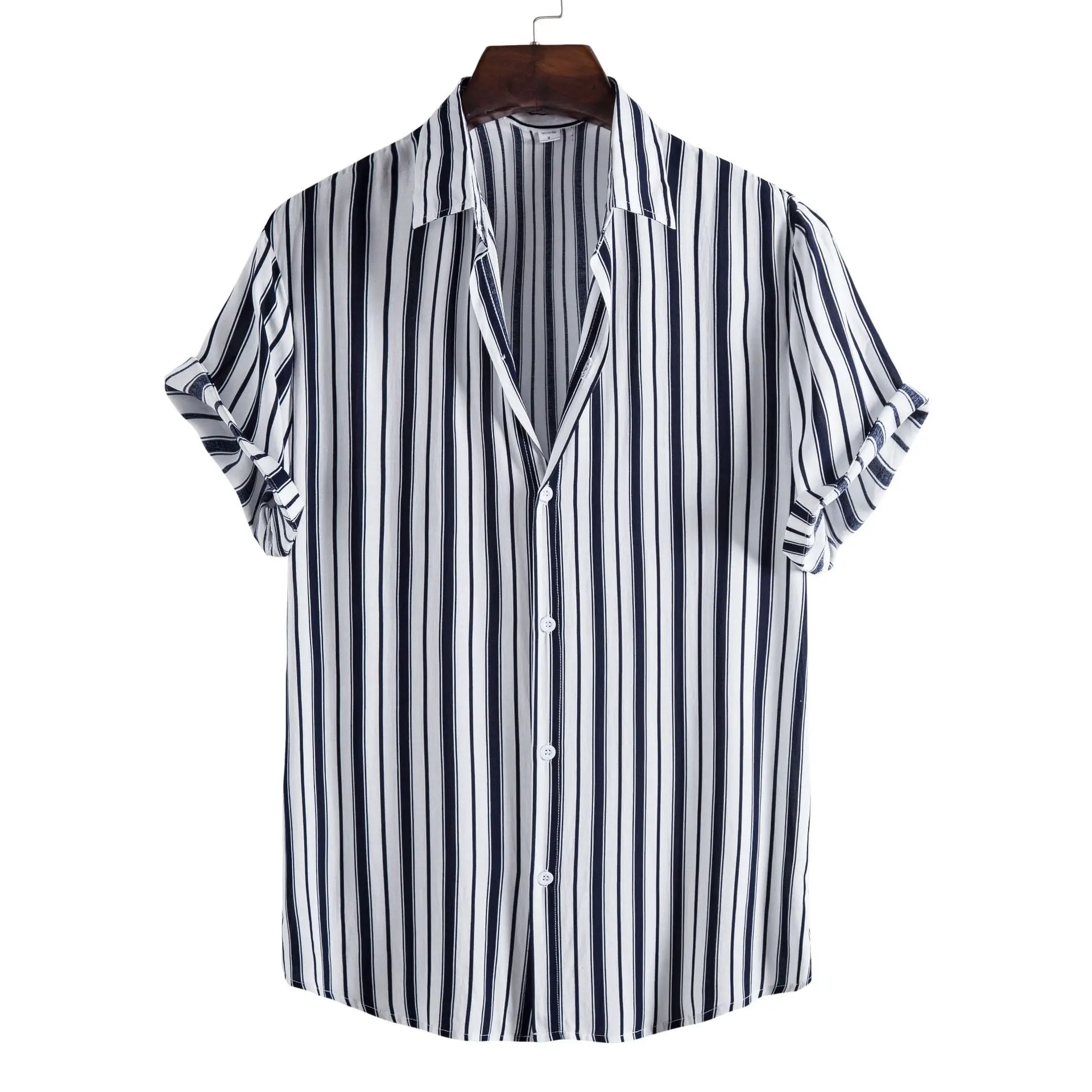 Men's Striped Short-Sleeved Shirt Black White - Image 3