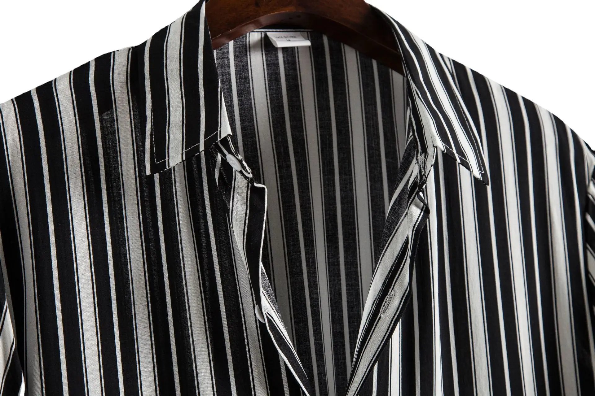 Men's Striped Short-Sleeved Shirt Black White - Image 5