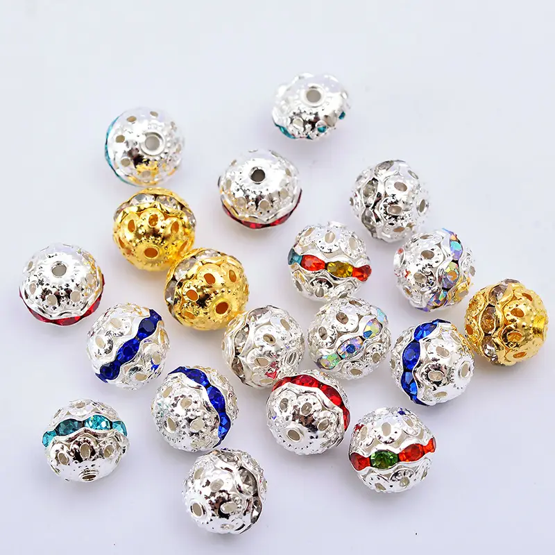 20 Gold Plated Diamond Rhinestone Ball Beads
