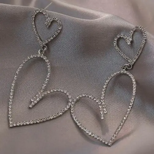 925 Silver Heart Earrings for Women Full Diamond Elegant Design - Image 6