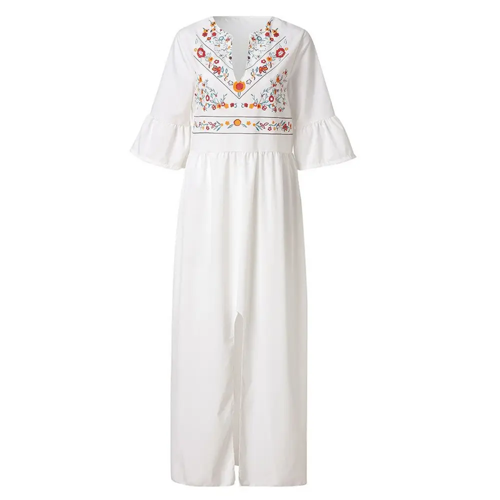 Pink Ethnic Printed Lined Dress with Flared Sleeves