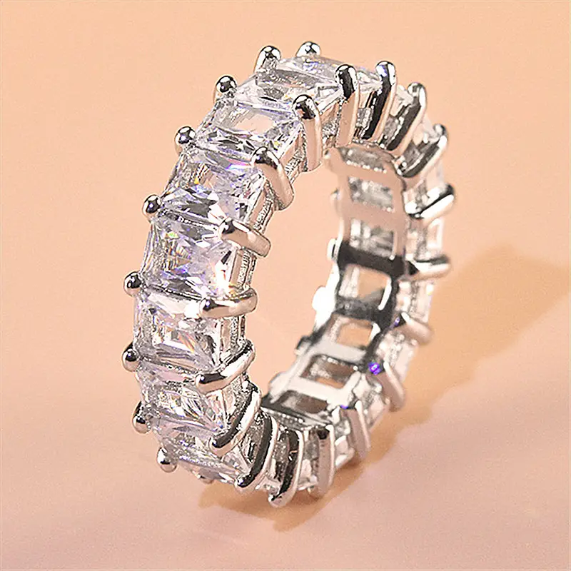 European Rectangular Zircon Ring with Square Diamond Design - Image 4