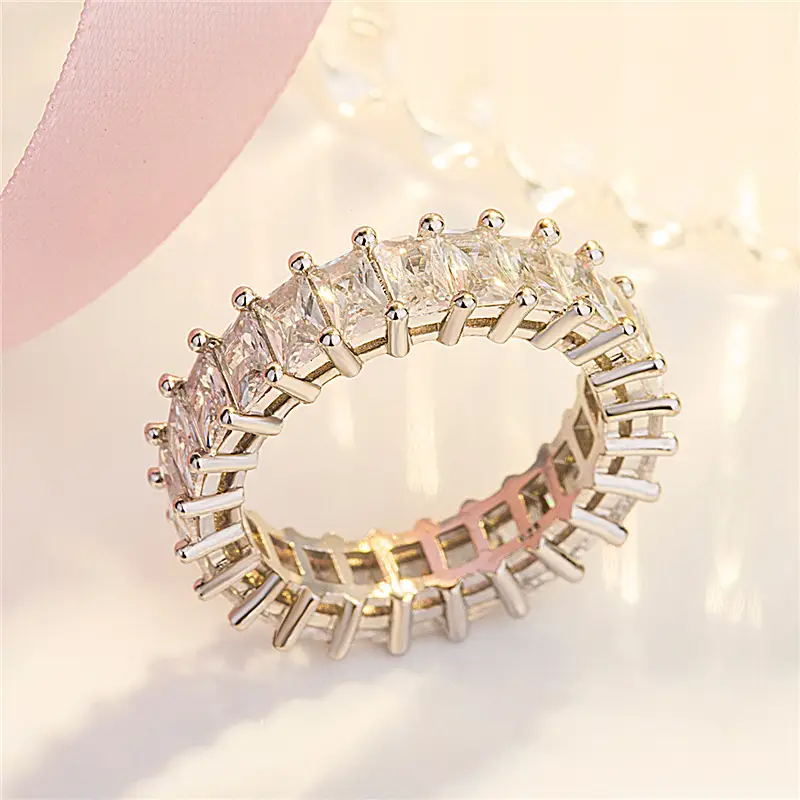 European Rectangular Zircon Ring with Square Diamond Design - Image 5