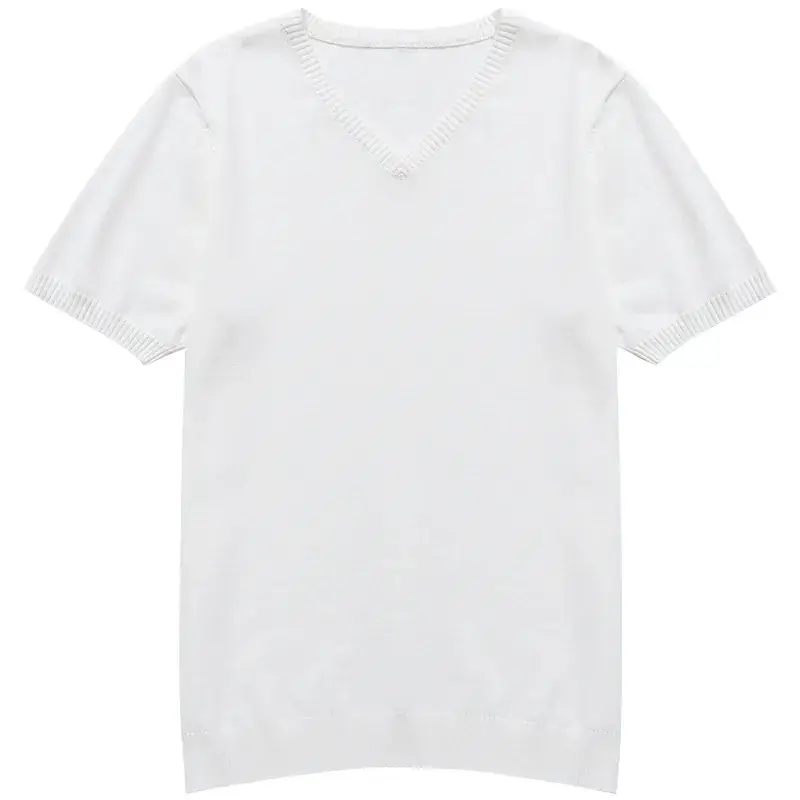 Men V-neck Solid Color T-Shirt Slim Fit - Image 9