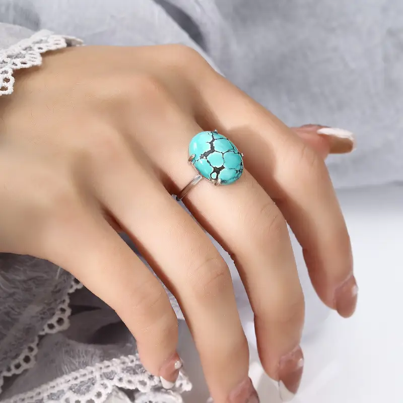 925 Sterling Silver Oval Ring Setting White Gold - Image 6