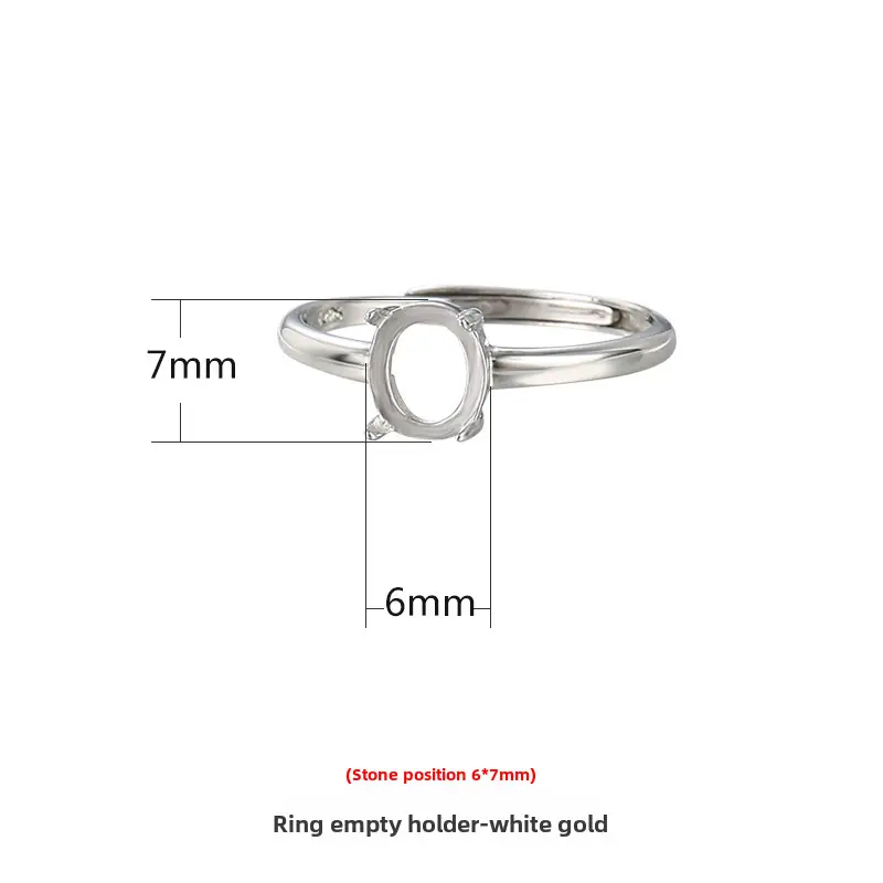 925 Sterling Silver Oval Ring Setting White Gold - Image 3