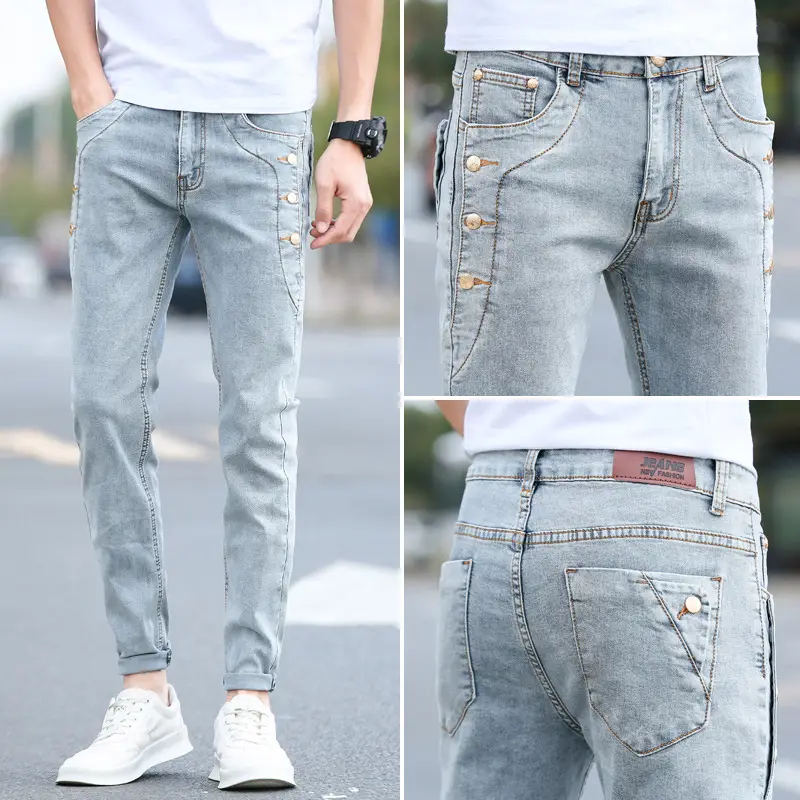 Men Slim Fit Skinny Jeans Winter Stretch Korean Style - Image 3