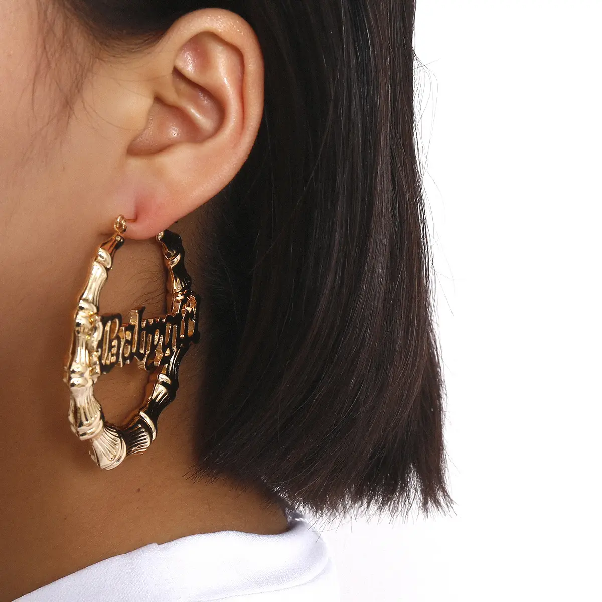 Punk Hollow Letter Earrings Gold Finish