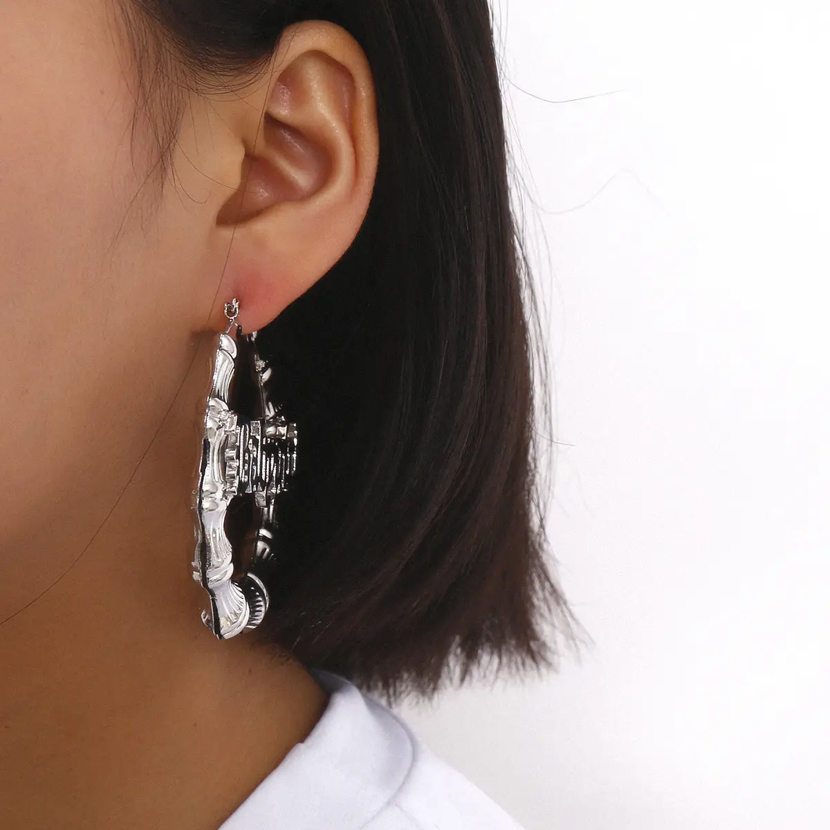 Punk Hollow Letter Earrings Gold Finish