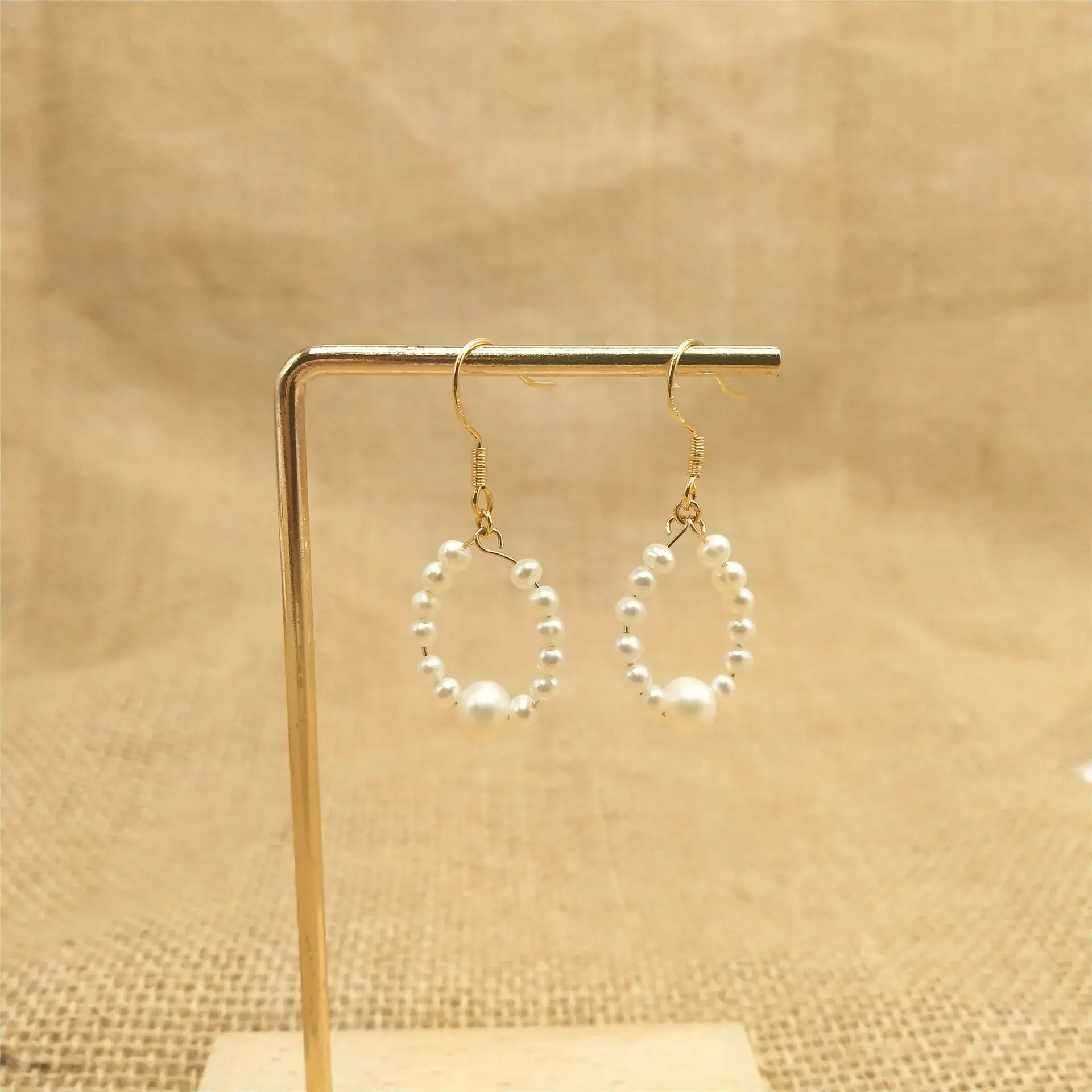 Elegant Pearl Circle Earrings Handmade Braided - Image 2