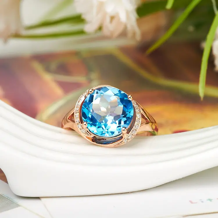 Clara Swiss Blue Topaz Ring 18K Rose Gold Engagement